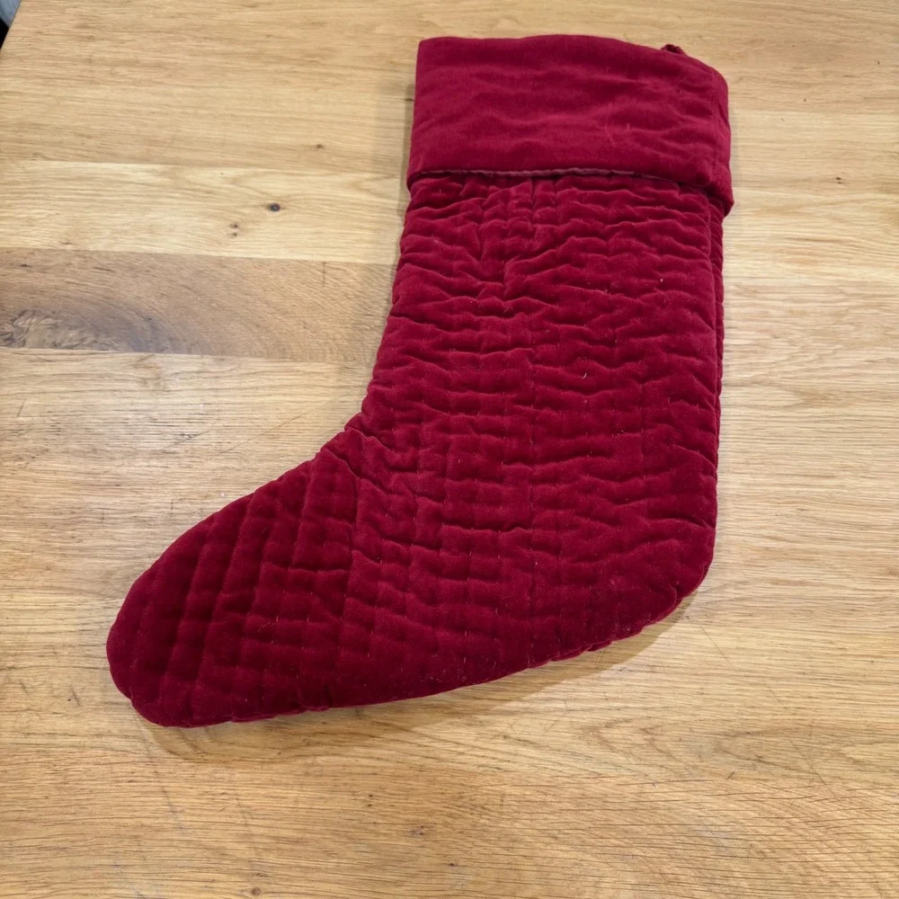 Pottery Barn Red Quilted Velvet Christmas Stocking 2016 Medium 1595156 Holiday
